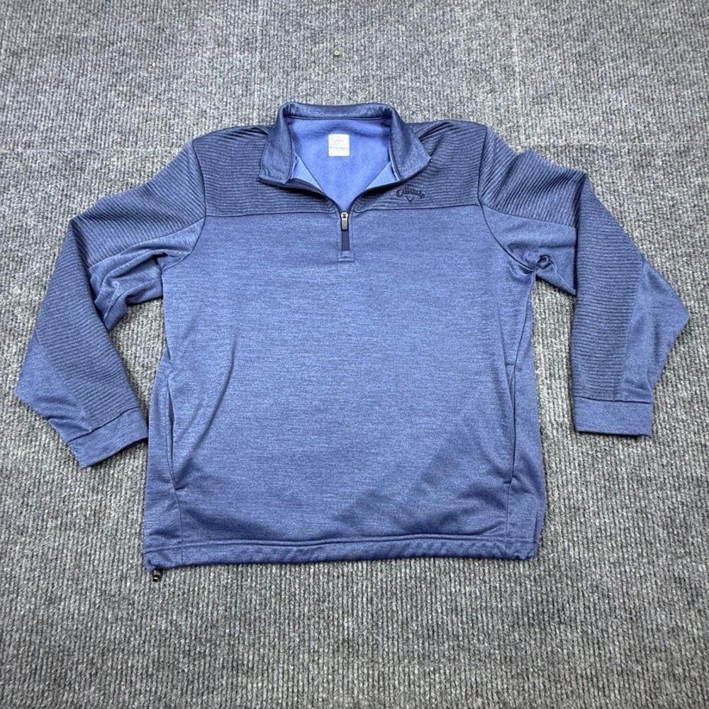 Callaway Mens Blue Heathered Quarter Zip Fleece Pullover Jacket Medium DK166